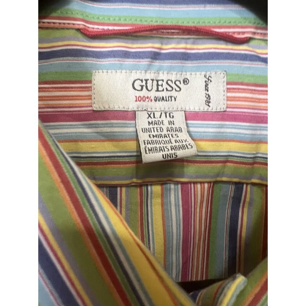 Y2K Vintage Guess 90s Shirt Color Block Stripes Mens Extra Large Retro Cotton Bl